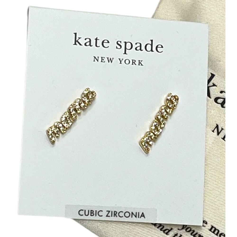 Kate Spade Mama Said Pavé Stud Earrings Gold Clear CZ | NWT Perfect Gift for Mom